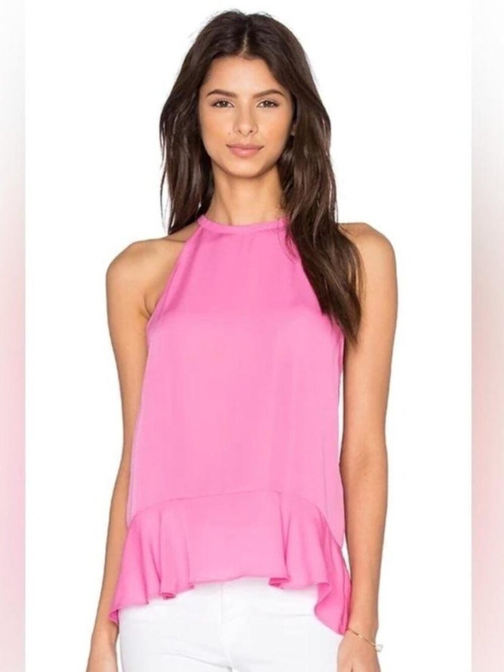 Diane von Furstenberg Pink Silk Halter Peplum Blouse Size P